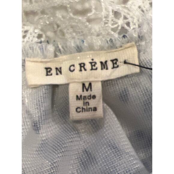 NWT En Creme‎ Women’s Sleeveless Ruffle Crochet Lace Romper Size M Blue White - Picture 4 of 5